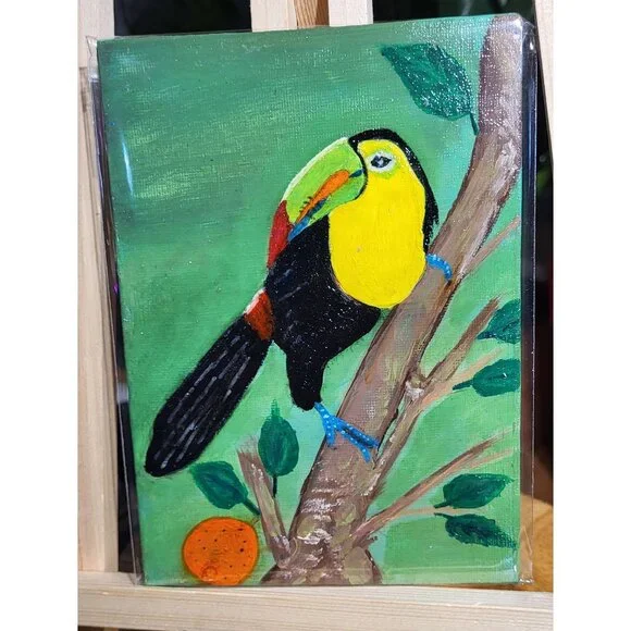 BRD-4 Beard on Tree Painting by Acrylic on Cardboard" - Picture 1 of 1